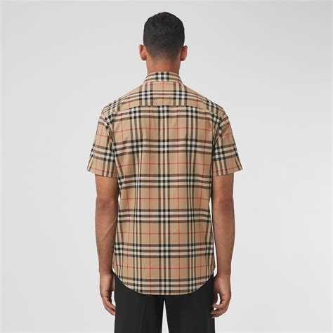 Camicia in popeline di cotone Burberry Check in Beige 